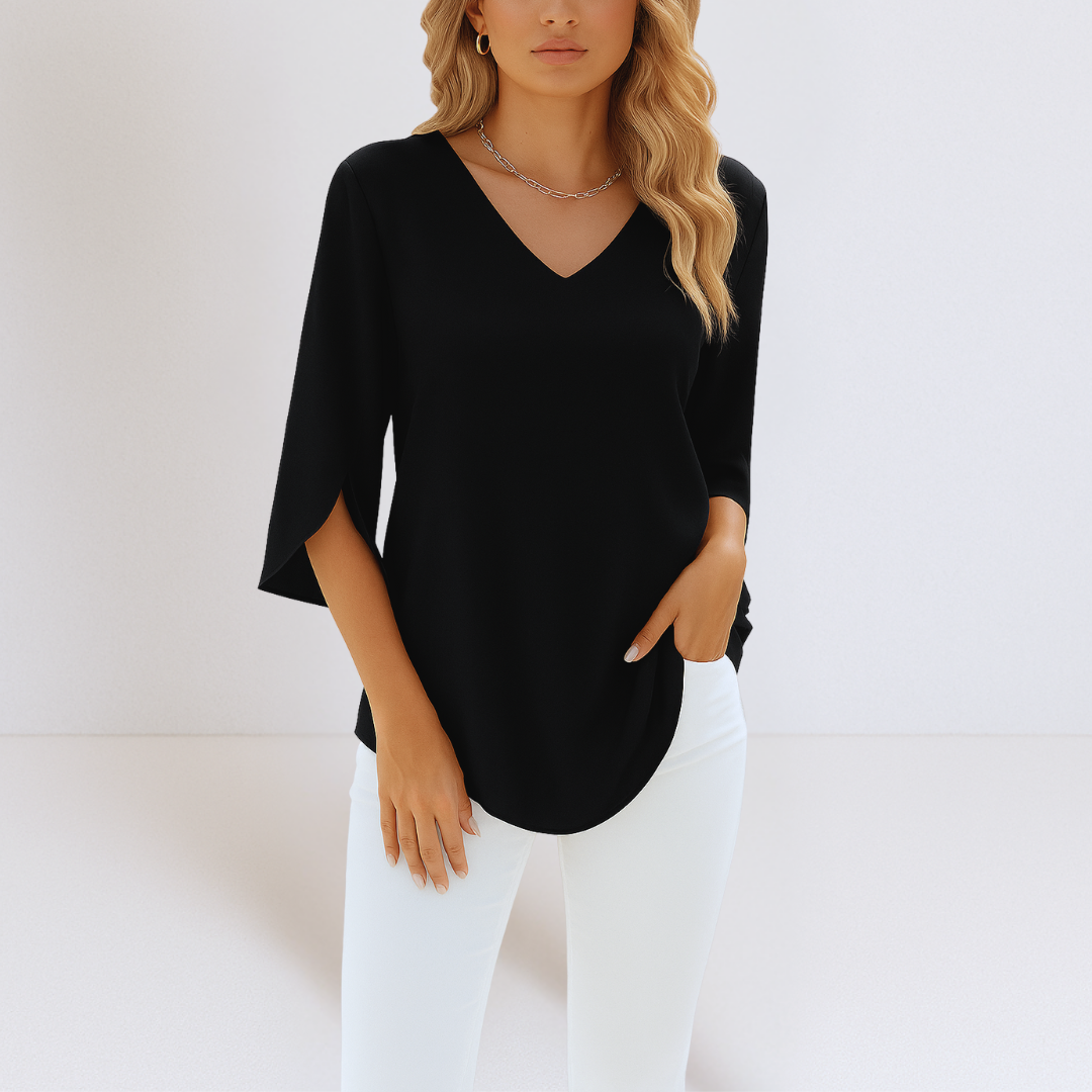 ANIKA™ | ELEGANT BLUS MED V-RINGNING OCH SPLITTADE ÄRMAR