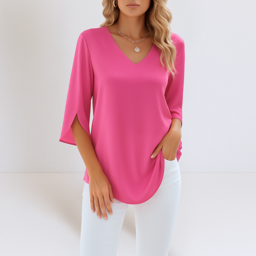 ANIKA™ | ELEGANT BLUS MED V-RINGNING OCH SPLITTADE ÄRMAR